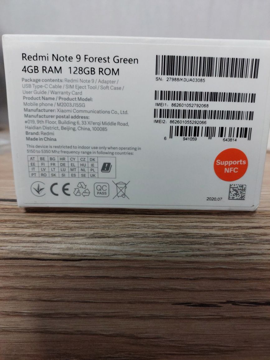 Xaomi redmi note 9 4/128 + наушники