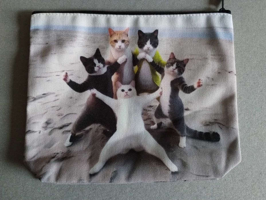 Saszetka, kosmetyczka nowa, nieusztywniana, nadruk koty dwustronny