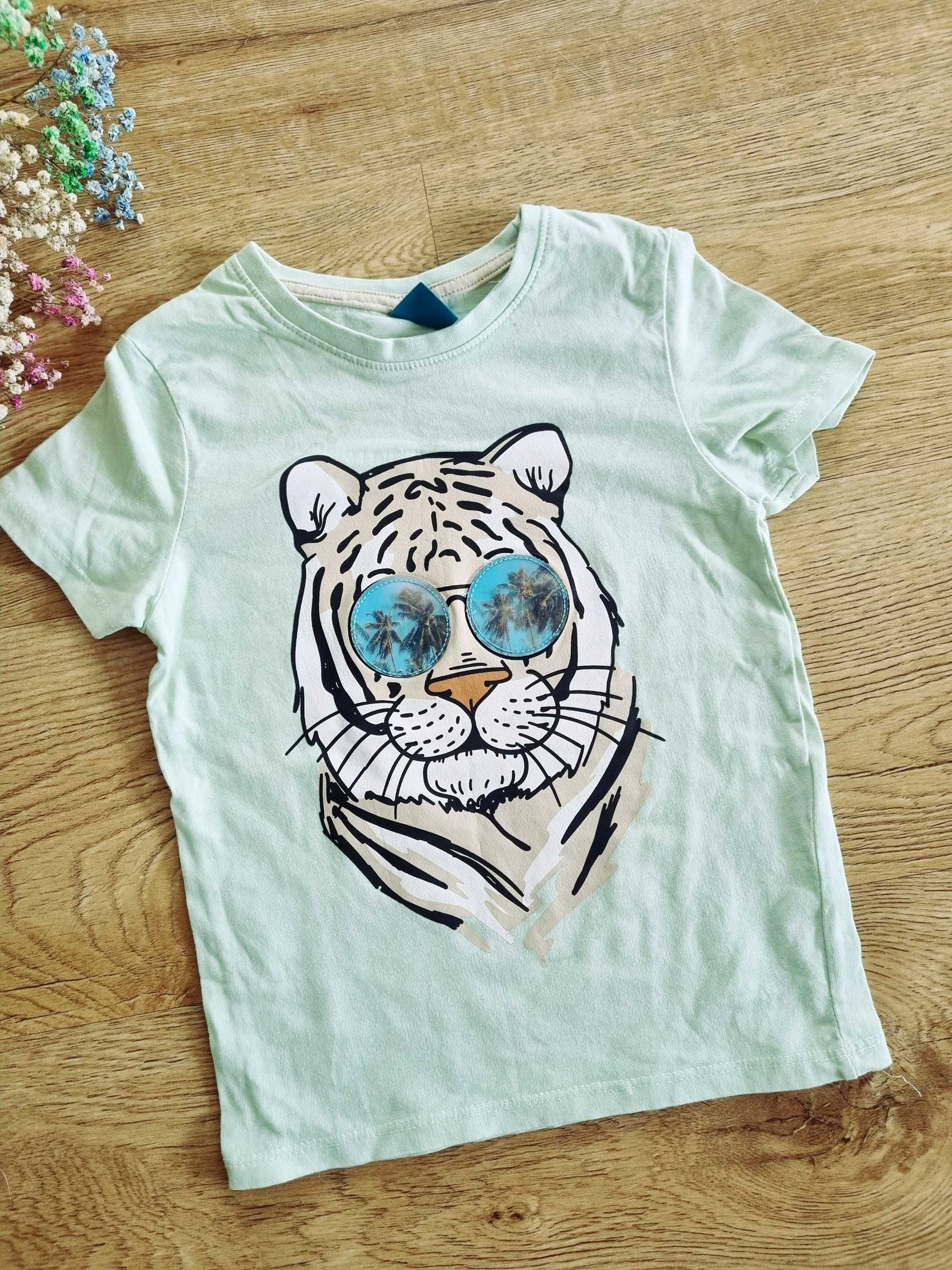 Koszulka t-shirt z krótkim rękawem zielona miętowa z tygrysem 104