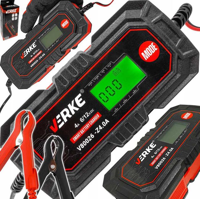 Prostownik Ładowarka Akumulatora 6V/12V 4A LCD VERKE
