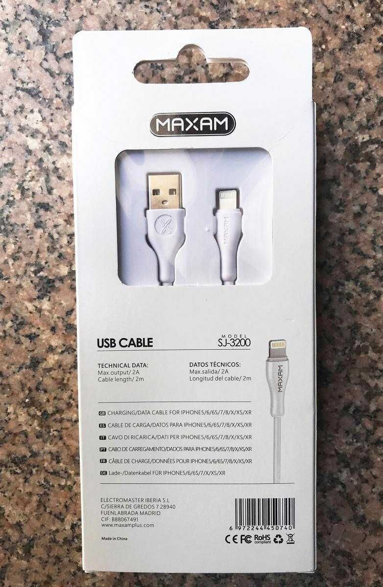 Cabo carregador lightning para iPhone, iPad, AirPods, iPod - 2 METROS