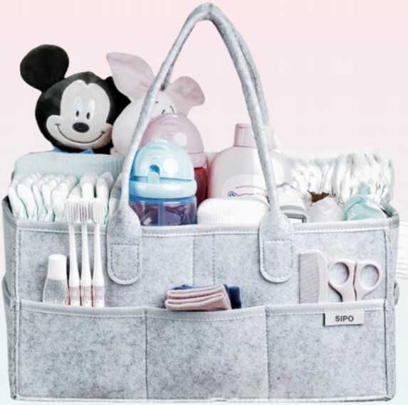 Organizer na pieluszki XL szary przybornik na akcesoria niemowlęce