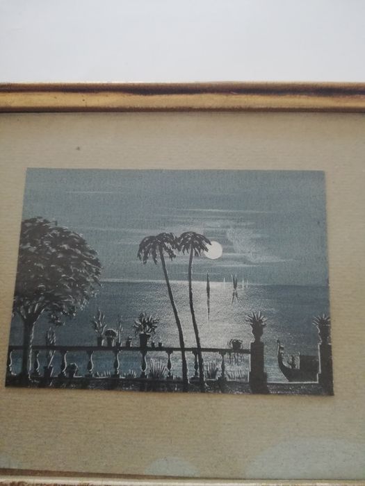 Pintura antiga com moldura dourada