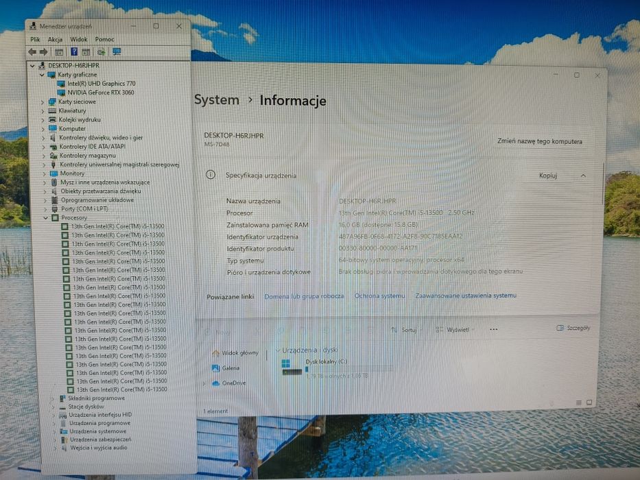 Komputer Gamingowy i5-13500,RTX 3060 12 GB,SSD 2TB,Win 11Pro,Office