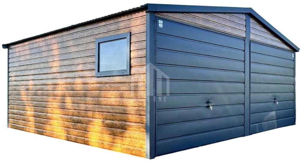 Garaż blaszany 6x5m - 2x brama - okno - drewnopodobny - dach SO124