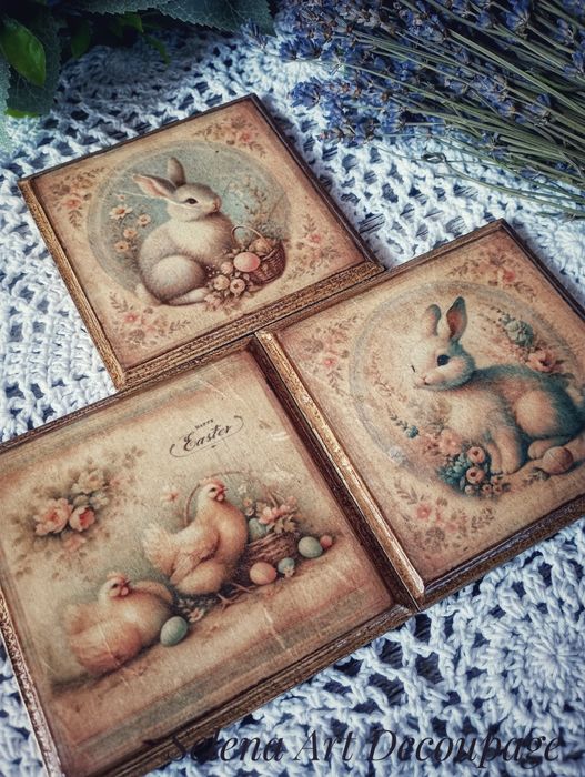 Dekoracyjne podstawki z zajączkami shabby chic vintage farmhouse de
