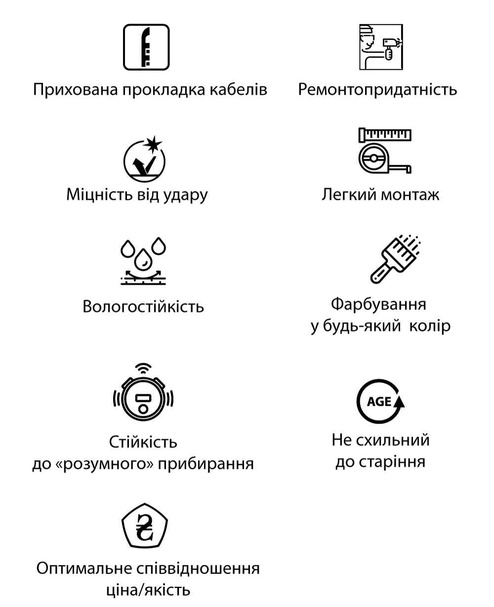 Плінтус із дюрополімеру 40 мм, 48 мм, 70 мм, 78 мм, 99 мм, 120 мм