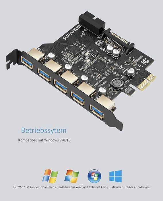 Supahub Karta Pci-E Usb 3.0 – 5 Portów, 5Gb/S, Bez Zasilania