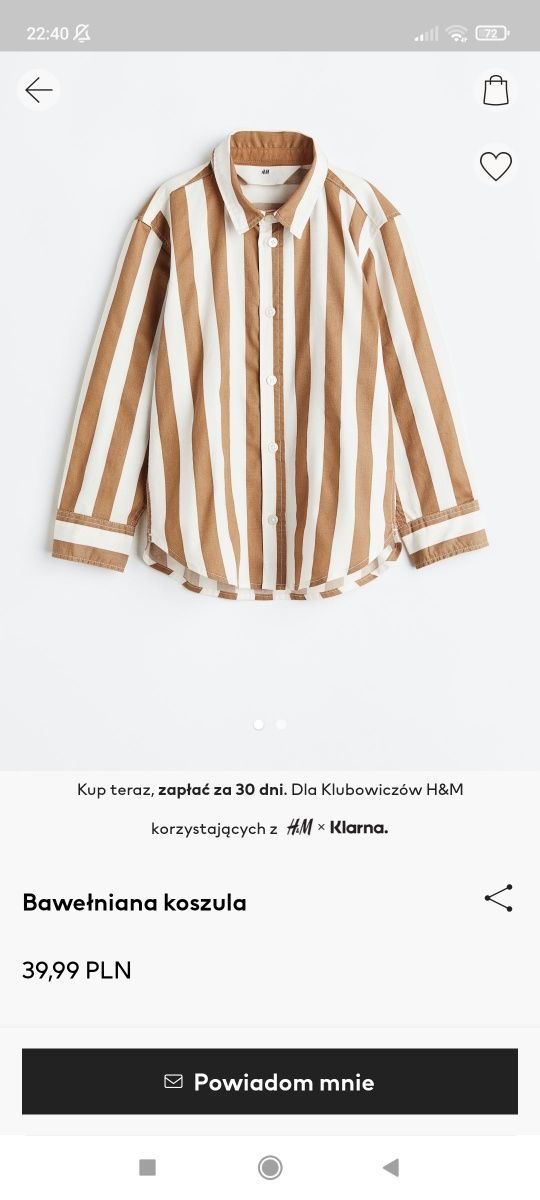 Bawełniana koszula h&m 92 paski biały brązowy