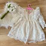 Sukienka boho koronkowa haftowana chrzest roczek 80 86 koronki falbank