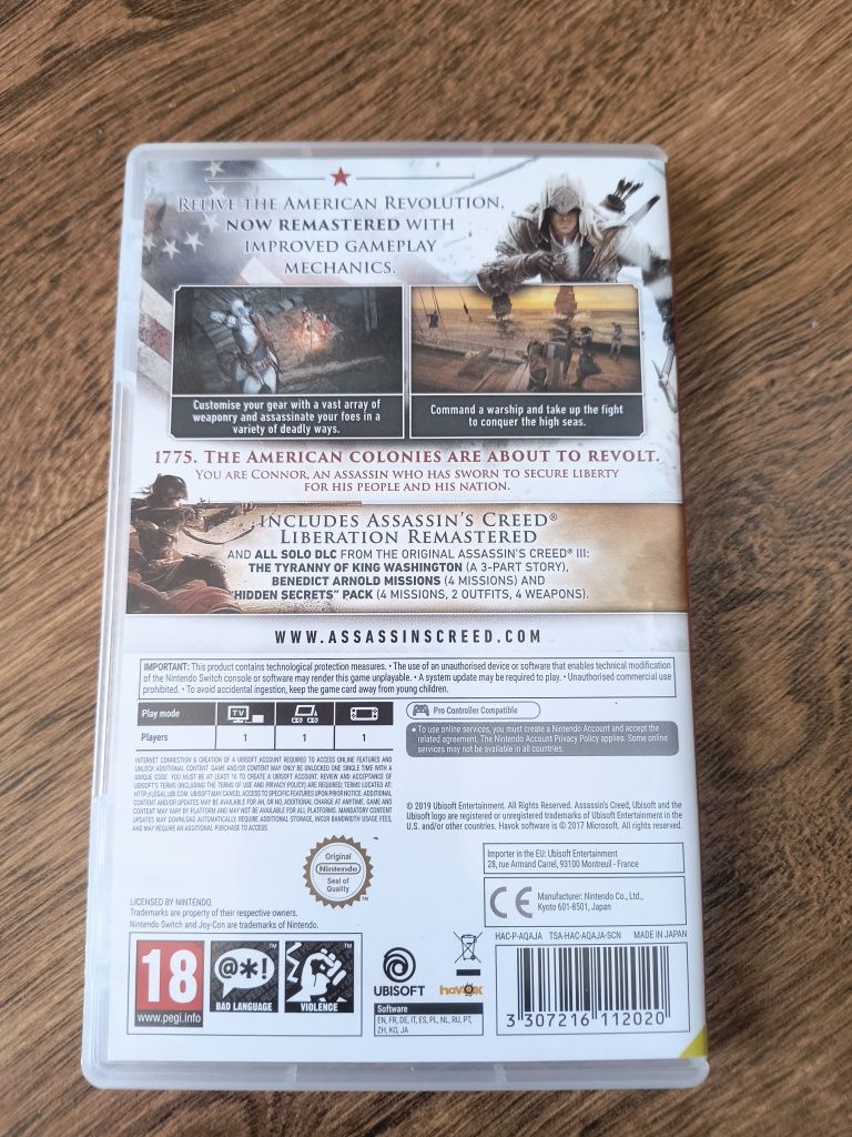 Assassin's Creed 3 remastered Nintendo switch assassin