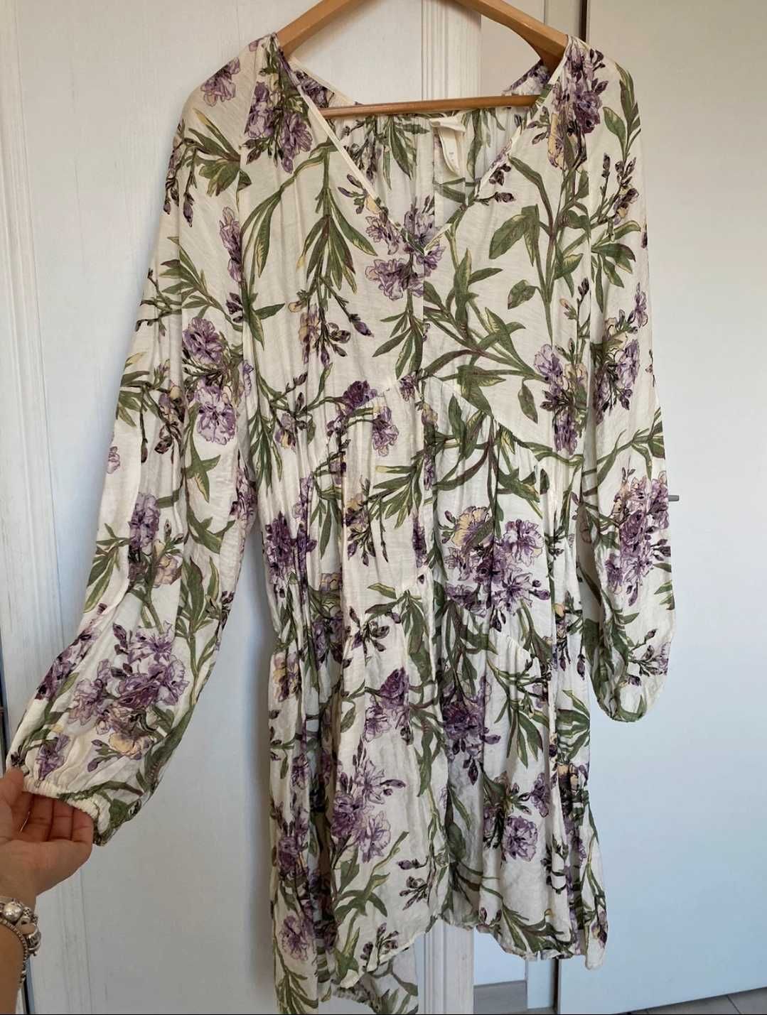 H&M kolorowa sukienka tunika koszula bluzka oversize kwiaty XXL