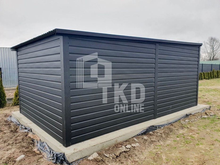 Garaż Blaszany 3X6 Brama Antracyt Dach Spad W Tył  Tkd196
