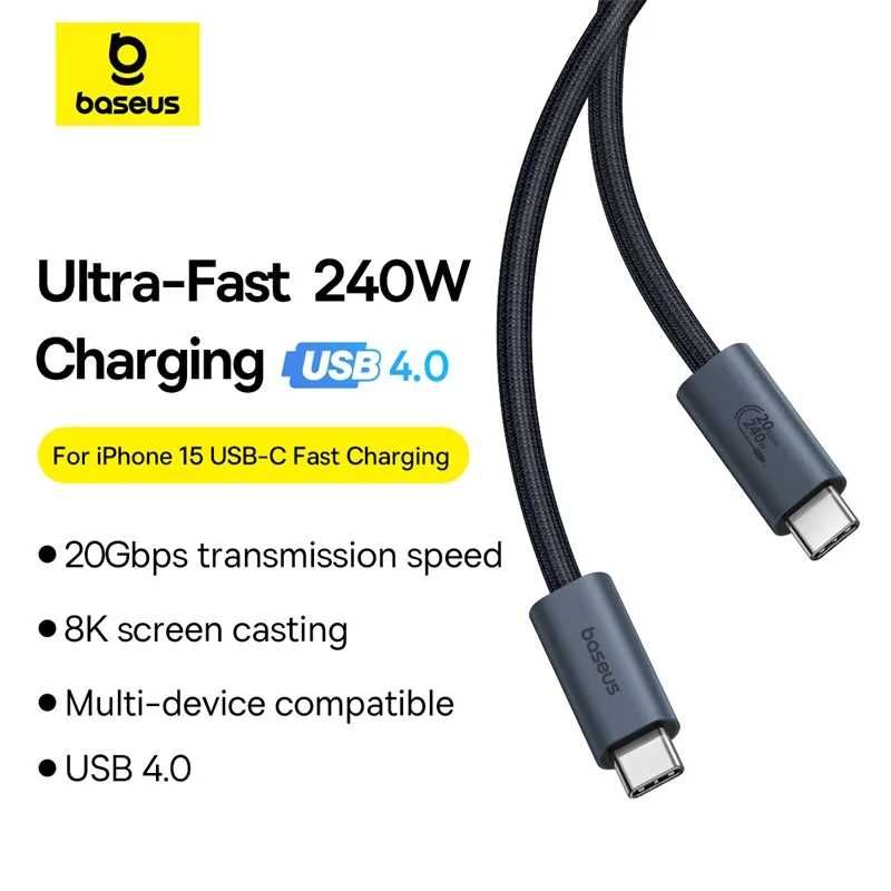 Baseus 240W 20Gbps 8K/60HZ 1.8m USB Type C 4.0 PD