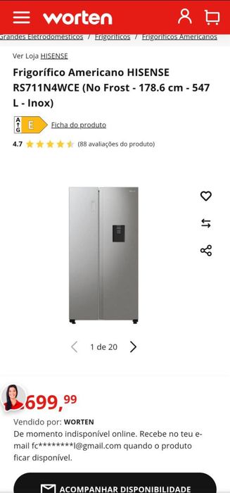 Frigorífico Americano Hisense Novo