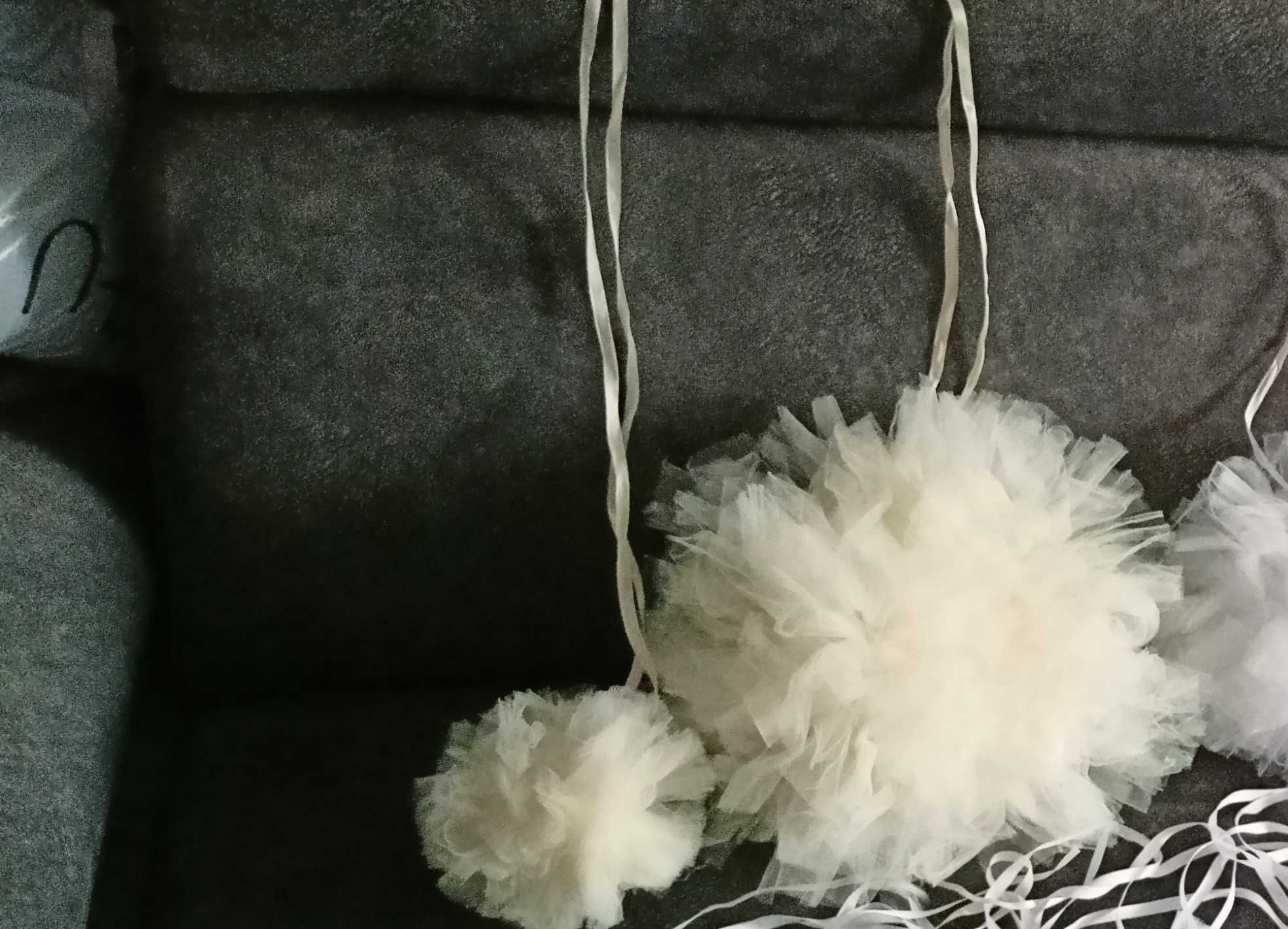 Ślub, Pompon tiulowy ecru duży 30/35cm