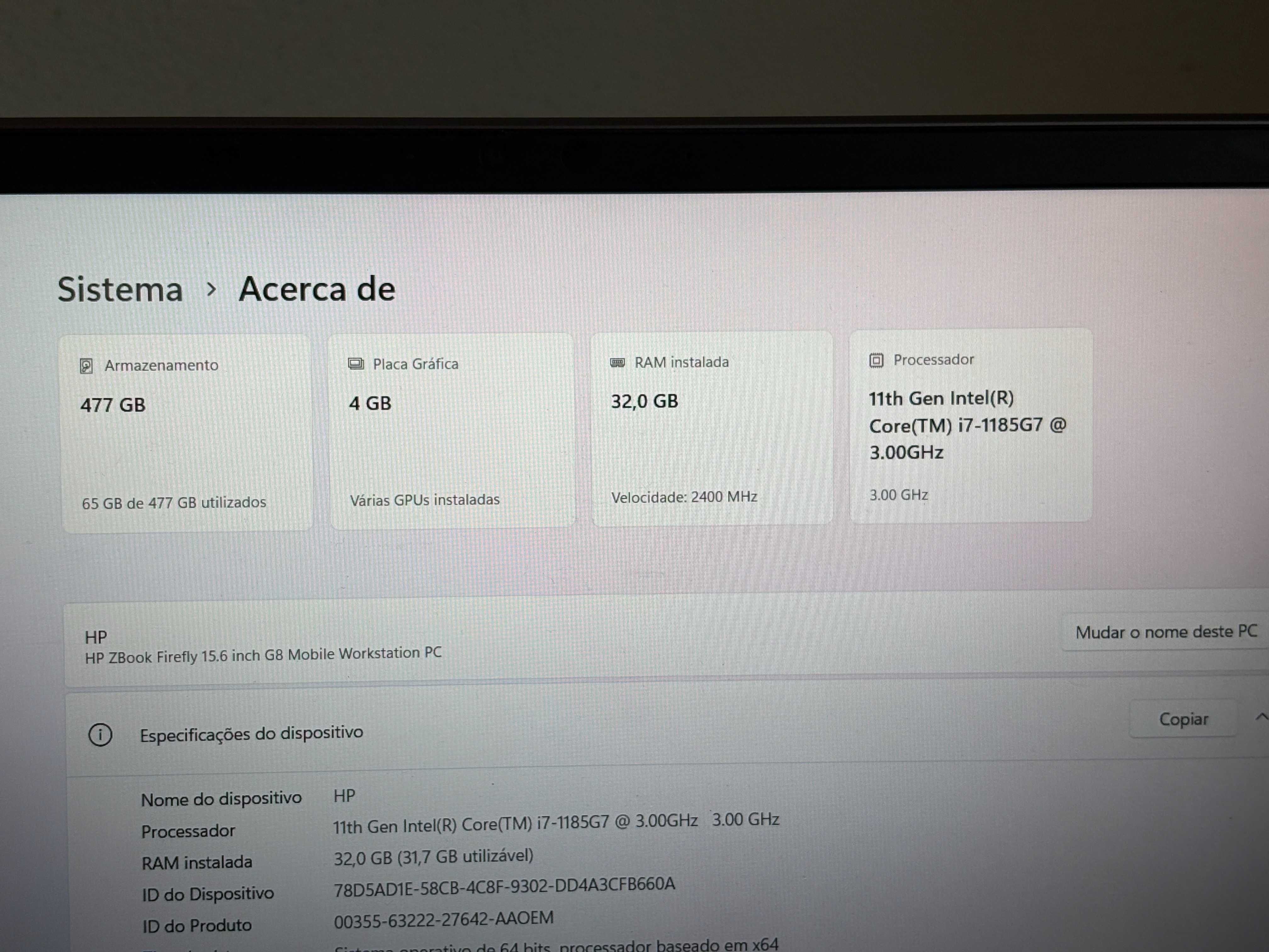 Hp ZBooK FireFly G8 i7-1185G7/ 32GB Ram/ 2 Gráficas