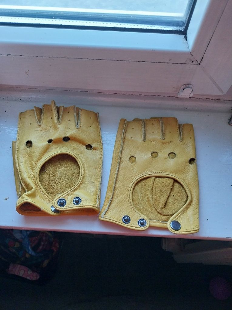 Rękawiczki rockowe żółte skorzane