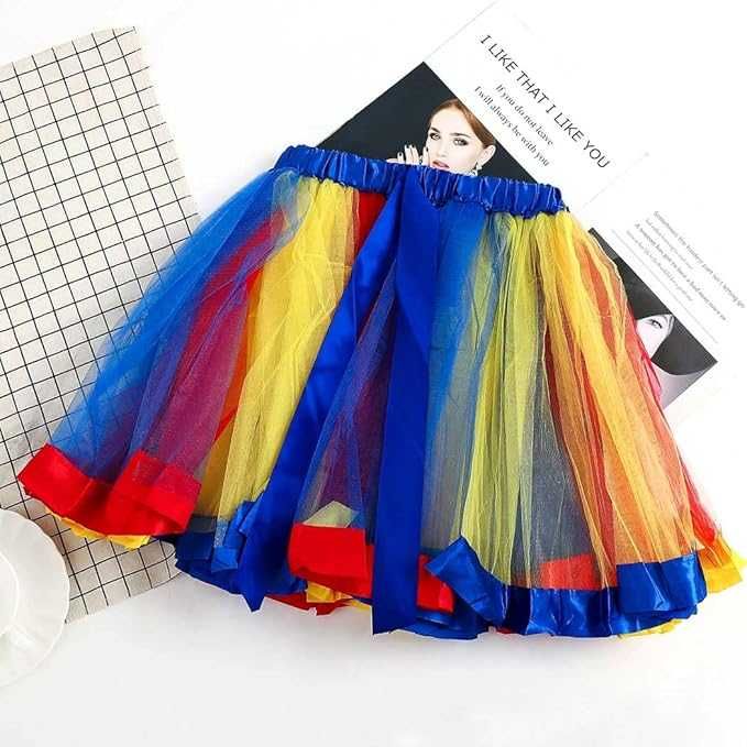 Flovel Damska spódnica tutu, warstwowa, tęczowa, tiulowa, spódnica,