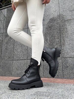 Черевики шкіряні зимові, чорні, ботинки кожа на платформі