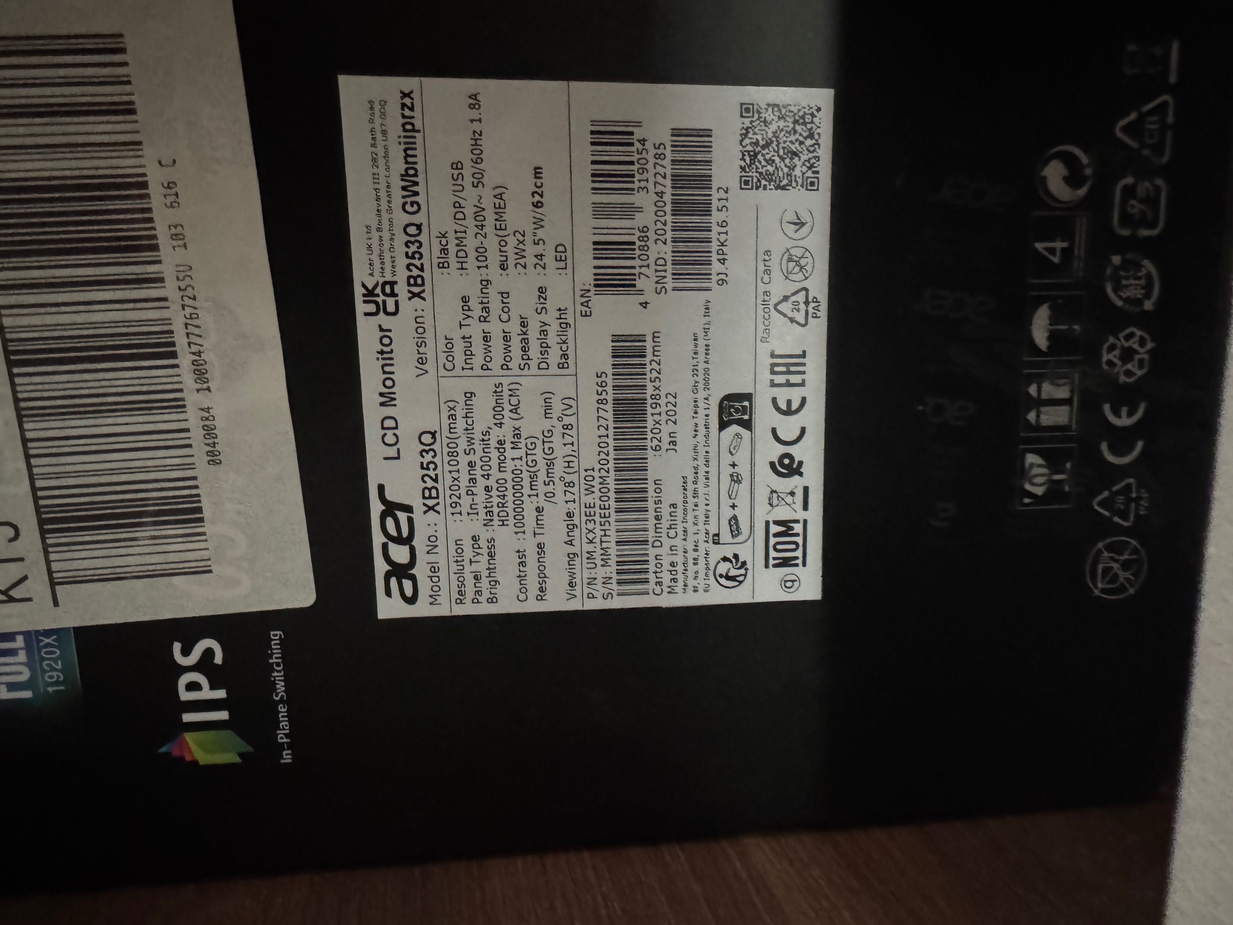 Sprzedam monitor Acer predator XB253Q 280hz