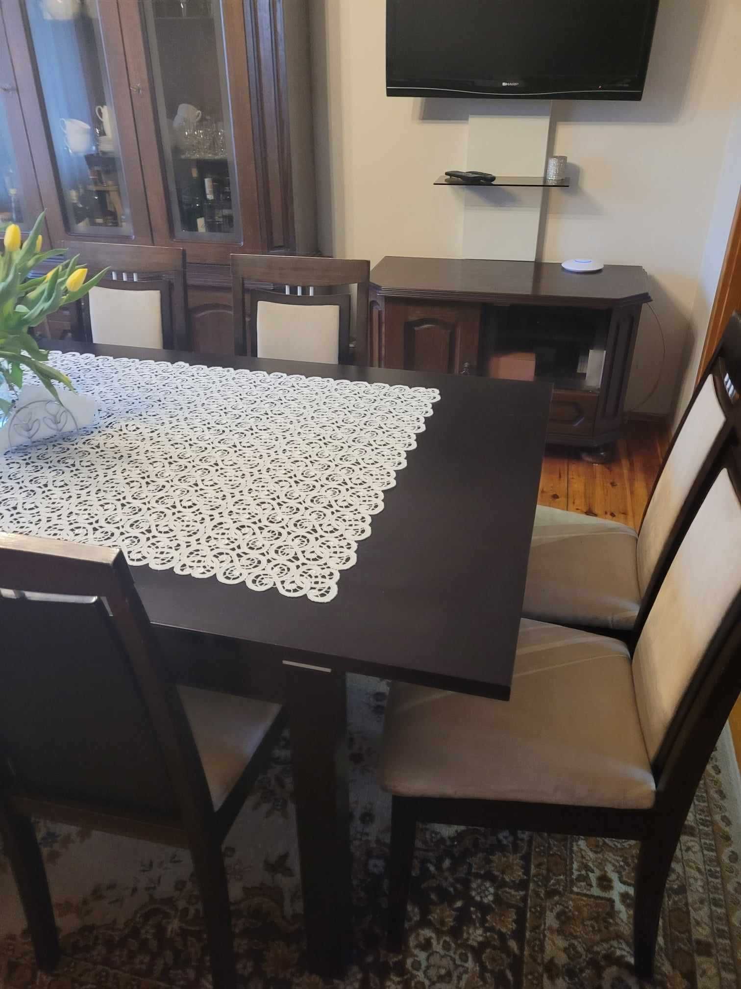Stół Venge rozkładany 180x100 + dwie wkładki po 44 cm Krzesła 10 szt