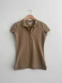 Beżowa koszulka polo Tommy Hilfiger brązowa XS 34 t-shirt oryginalna