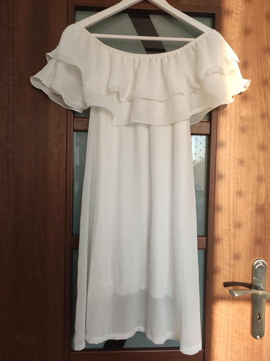 Biała zwiewna sukienka damska hiszpanka M L