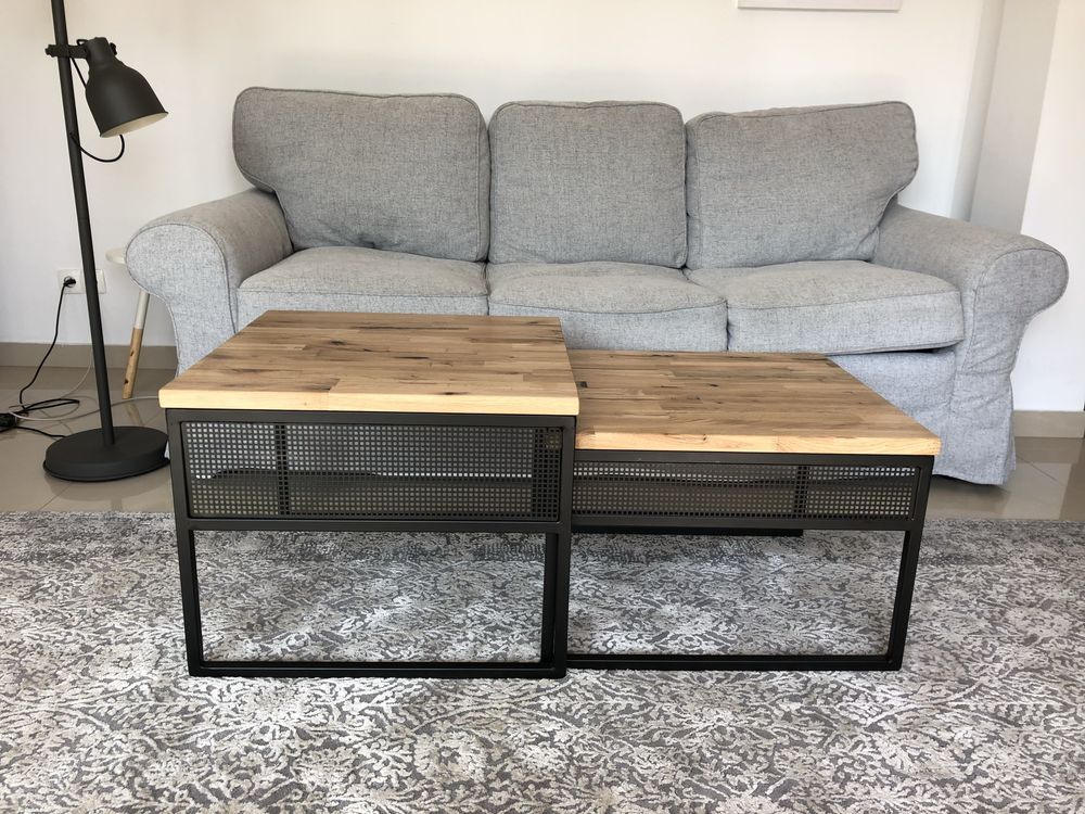 Stolik kawowy industrialny , lite drewno Dąb