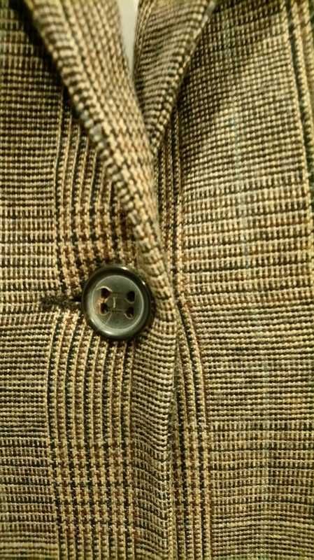 Żakiet tweedowy, wełniany, w drobną krateczkę, brązowy,36