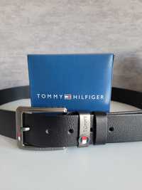 Męski czarny skórzany pasek Tommy Hilfiger 120 cm z pudełkem