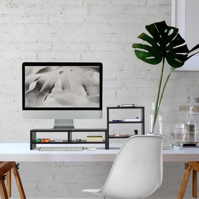 Stojak na monitor z półkami CZARNY Relaxdays