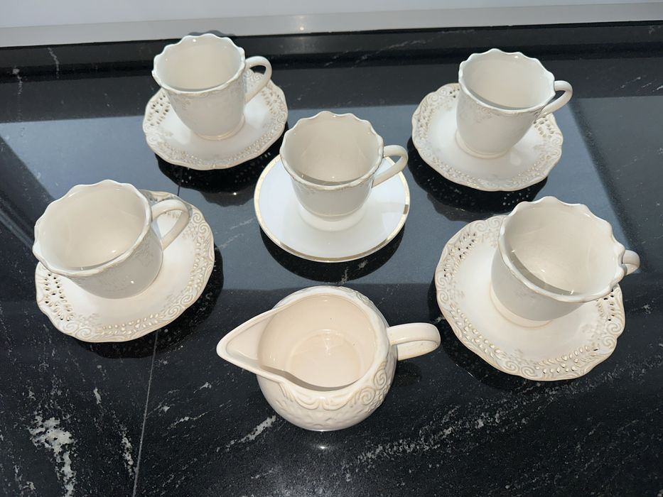 Komplet filiżanek Veroni Amelia retro vintage ażurowy