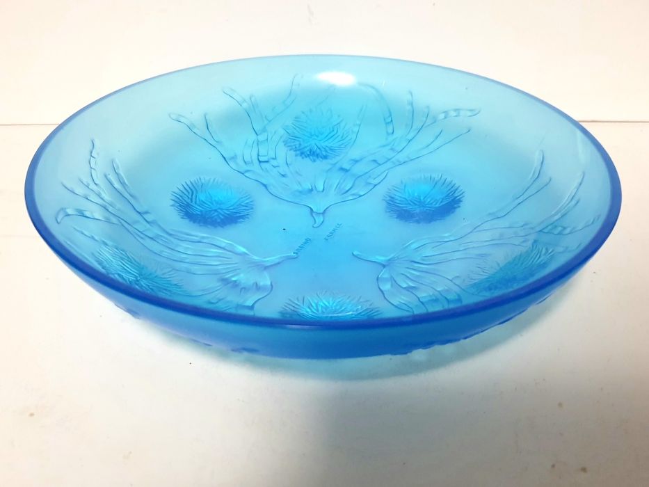 rara antiga taça em vidro turquesa francesa -ouriços do mar - SABINO