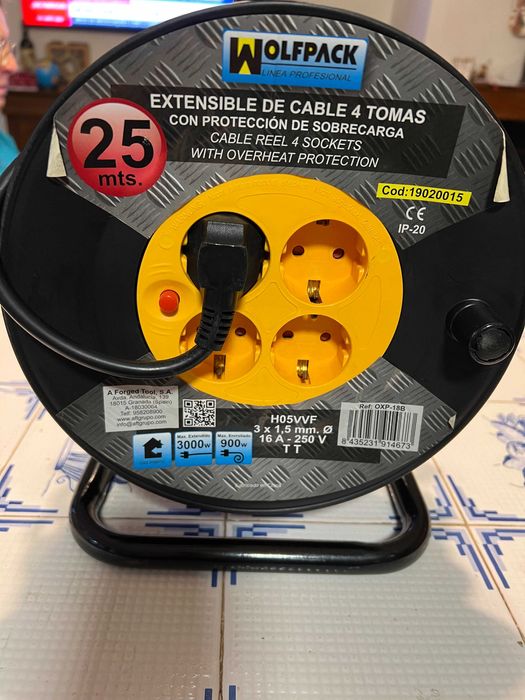 Bobine de Fio 25 mts, de 3*1,5mm, Enrolador com Térmico - NOVO