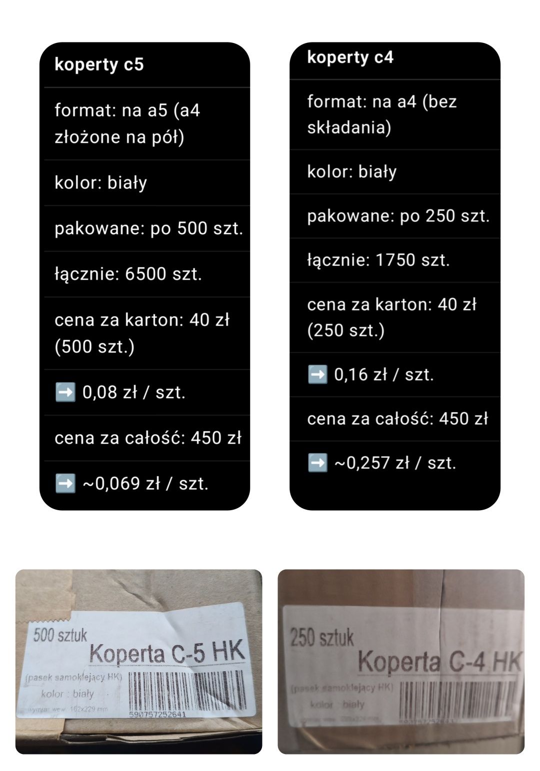 Białe koperty C5 karton 500 sztuk samoprzylepne