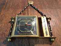 Barometr termometr drewniany Fischer ścienny mosiężny sznurek vintage