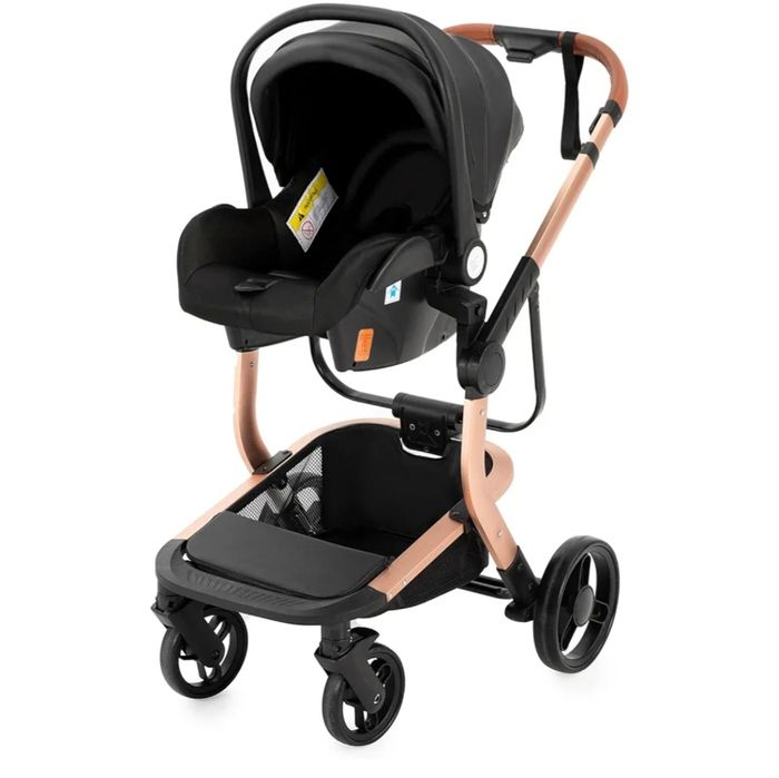 Czarno złoty wózek dziecięcy 3 w 1 design gondola spacerówka fotelik