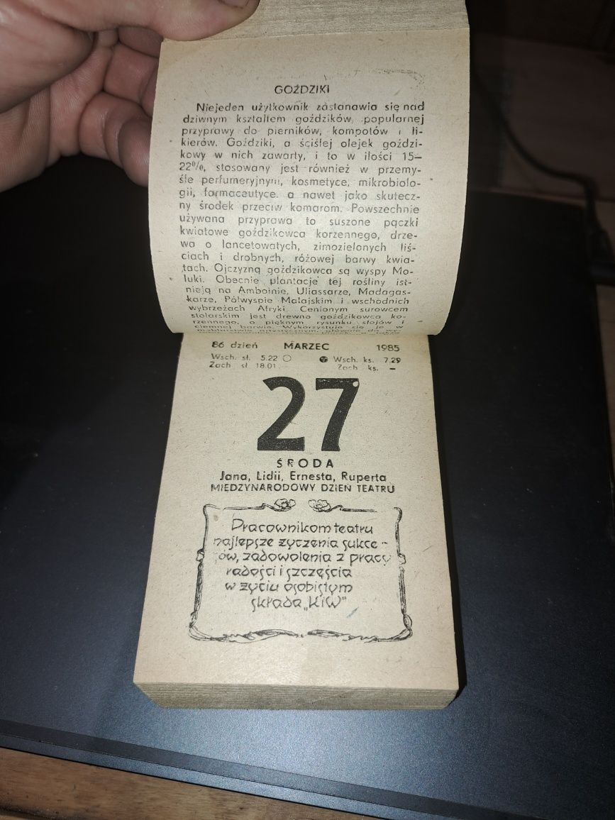 Kalendarz zdzierak 1985 rarytas prezent na 40 urodziny