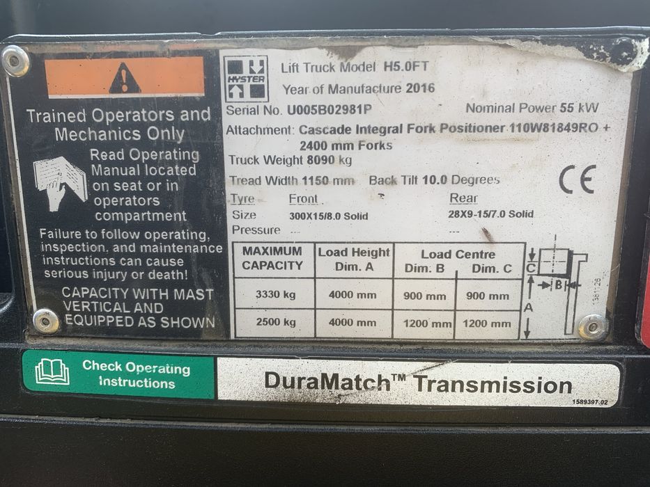Empilhador HYSTER 5 Toneladas 2016