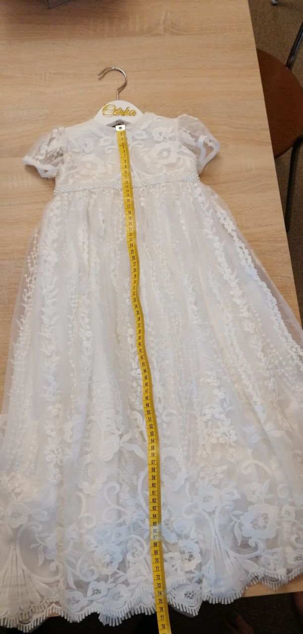 Sukienka koronkowa na chrzest r.74 + dodatki, jak nowa