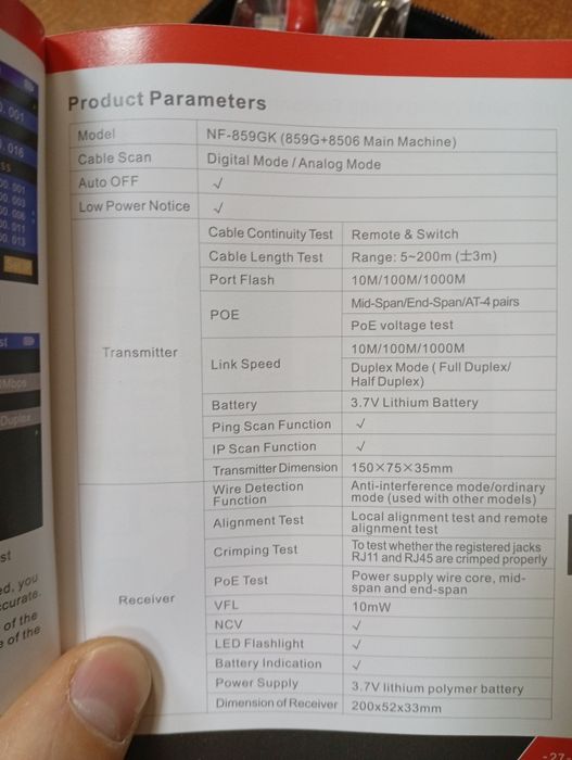 Тестер мережевого кабелю NF-859GK