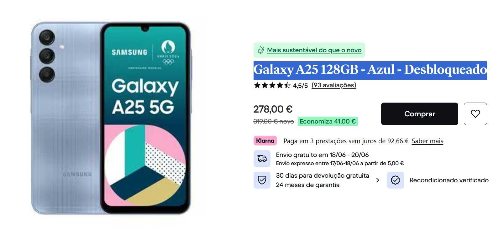 Galaxy A25 128GB - Azul - Desbloqueado