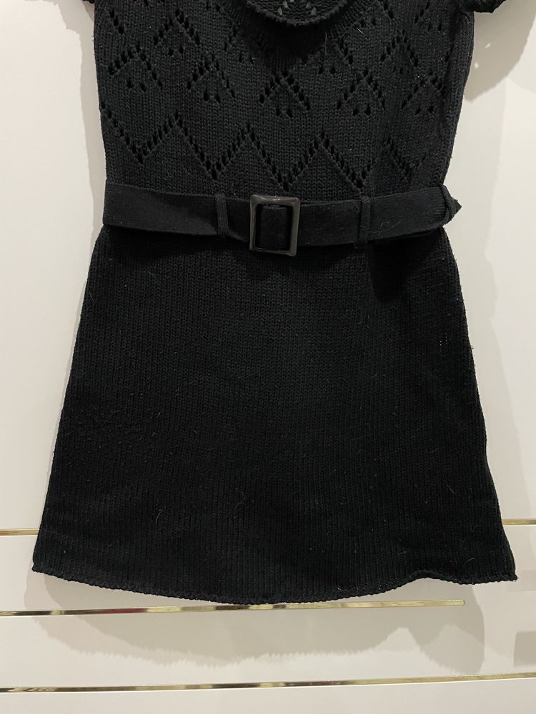 Tunika sweter ażurowy z paskiem czarny M/L
