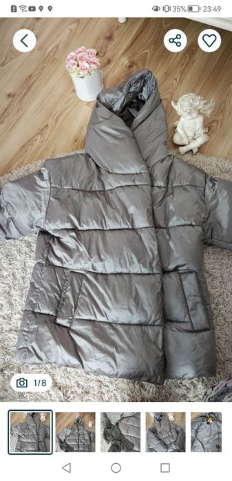 Kurtka Puchowa Srebrna ocieplana zimowa ciepła zimę  płaszcz medicine