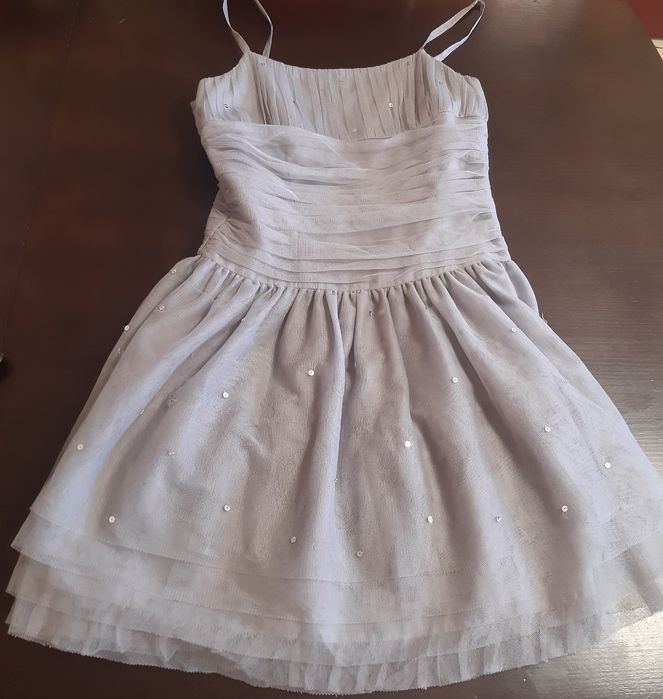 Sukienka koktajlowa wizytowa popiel tiul 164 13 lat