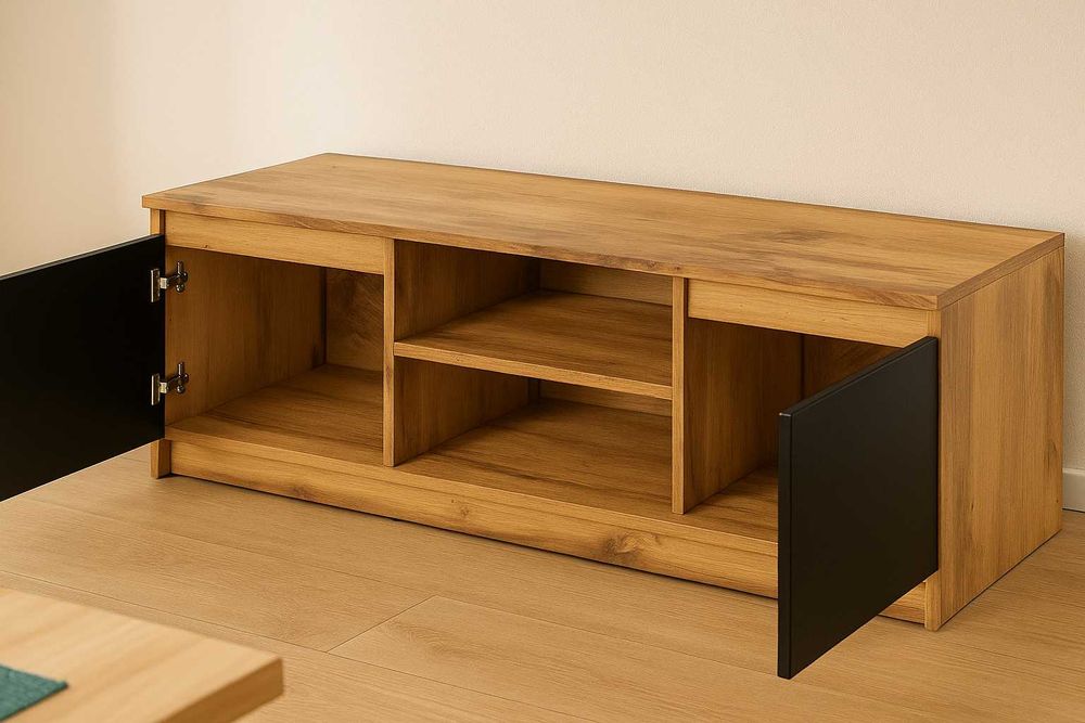 Nowa Szafka RTV Komoda 120x38x35,5 Półka Dąb Wotan/Czarny Grafit