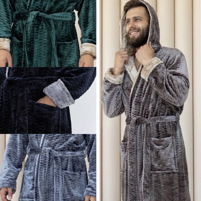 Стильный теплый мужской махровый длинный халат XL-4XL