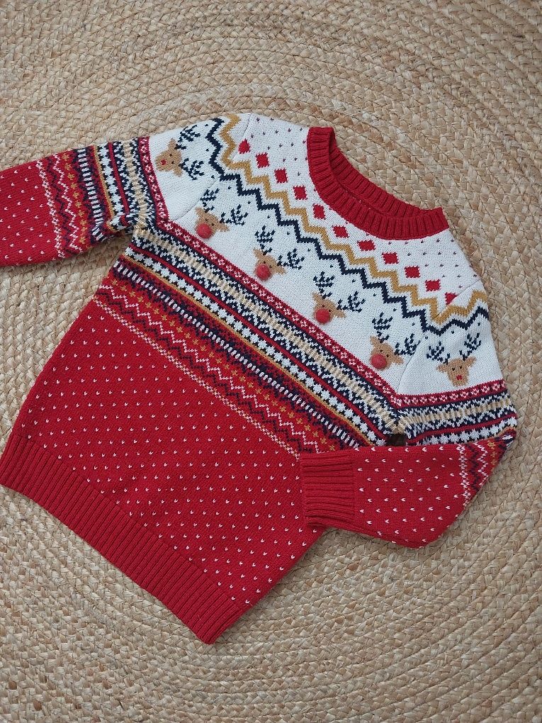 Sweter świąteczny F&F Czerwony Renifery piękny aplikacje 3d