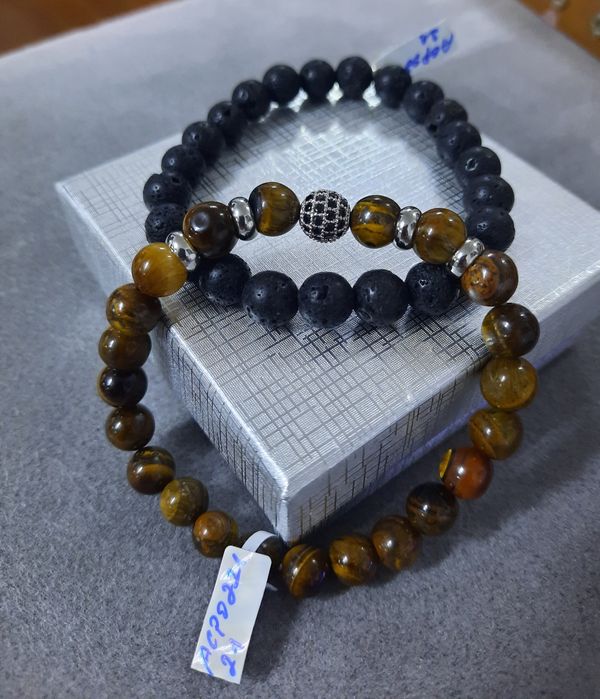 Pulseira homem aço e couro variadas